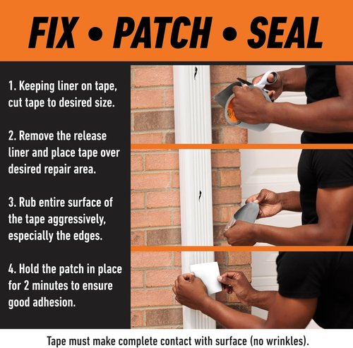 Gorilla Waterproof Patch & Seal Tape - 4" x 10' White Tape for Permanent Weather-Resistant Repairs