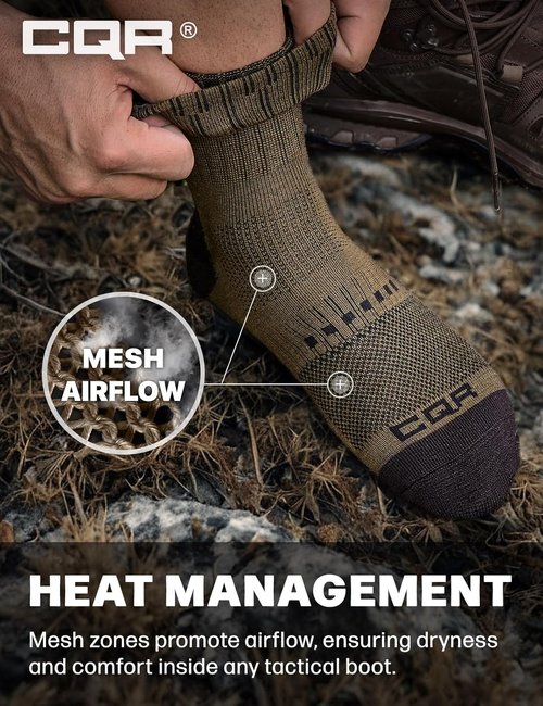 CQR Wool Hiking Socks - 3 Pack Mid Calf Crew | Moisture-Wicking & Breathable Tactical Cushion Socks