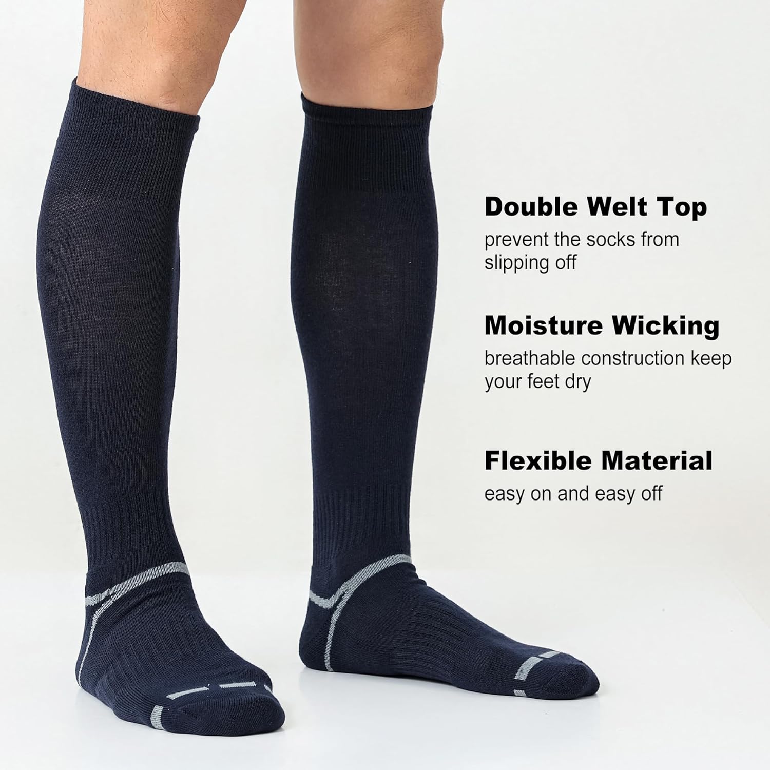 Skiennix Soccer Socks - 3 Pack Softball & Baseball Socks for Youth, Men & Women | Comfortable Fit