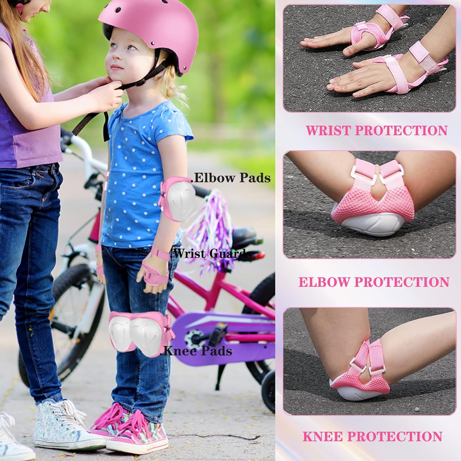 Skiennix Kids Protective Gear Set - Adjustable Knee Pads, Elbow Pads & Wrist Guards for Ages 3-14