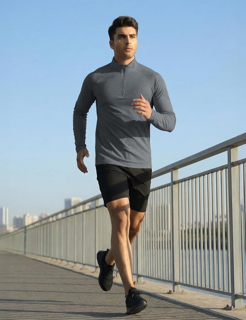 MAGCOMSEN Men's Long Sleeve Quarter Zip Pullover - Lightweight Dry Fit Athletic Shirt for Running & Golf