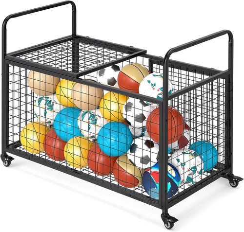 AECOJOY Ball Cart - Rolling Basketball Storage Bin with Wheels for Indoor & Outdoor Use | Sports Equipment Organizer