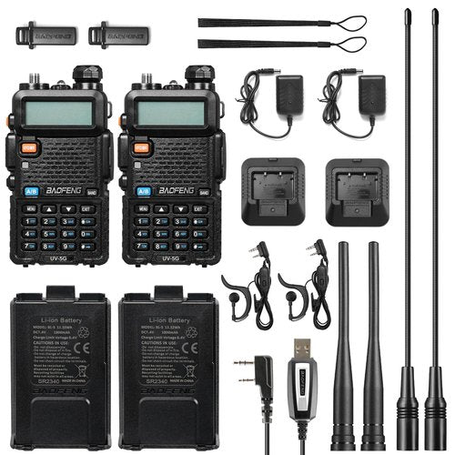 BAOFENG UV-5G (UV-5X) GMRS Handheld Radio, Long Range Rechargeable Two Way Radio for Adults NOAA Weather Receiver & Scanner, with Two 15.5" High Gain Antenna & Programming Cable Support Chirp, 2 Pack