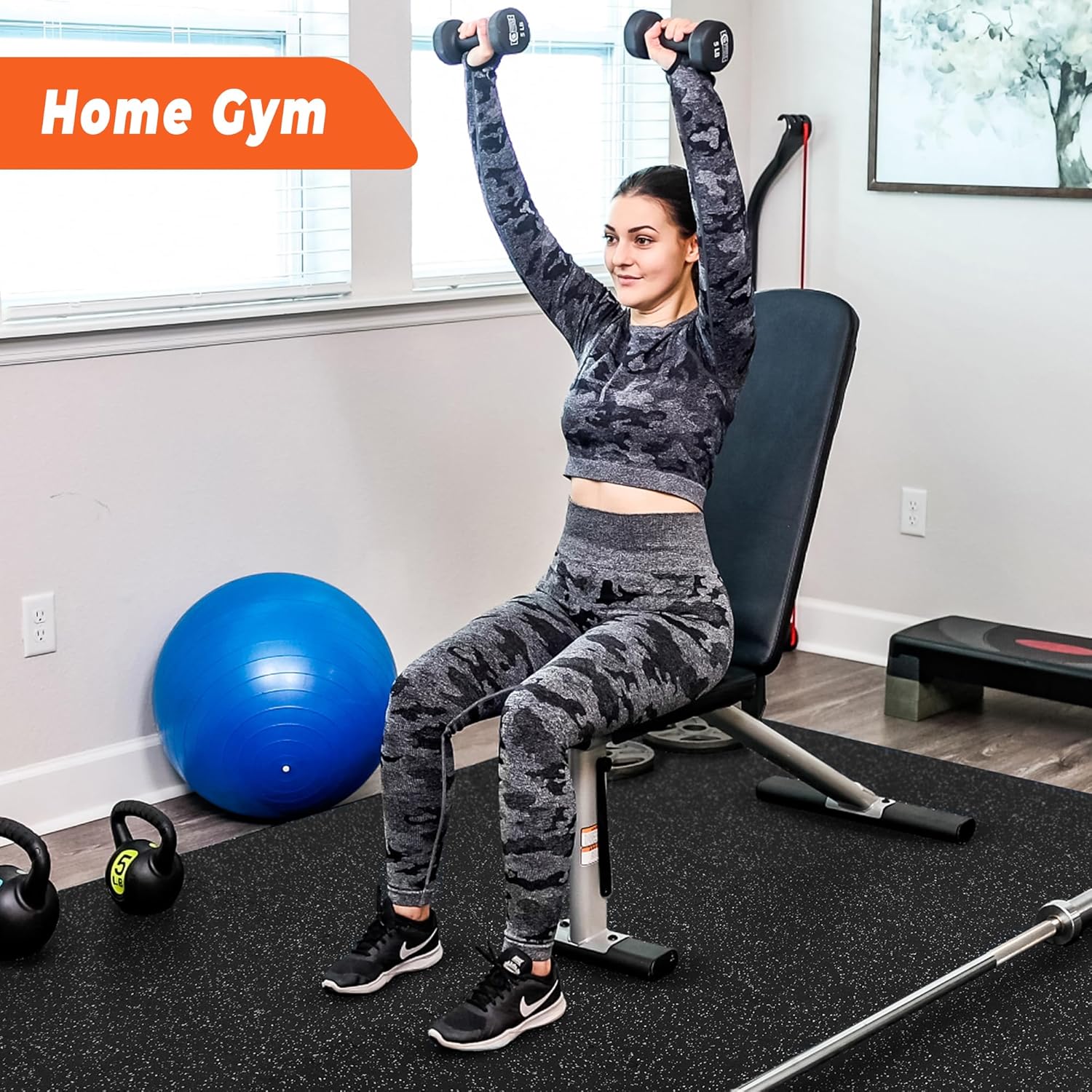 SUPERJARE Rubber Top Exercise Mats - 0.4'' Thick, 24 Pcs, 96 Sq Ft Interlocking Gym Flooring | Black/Grey