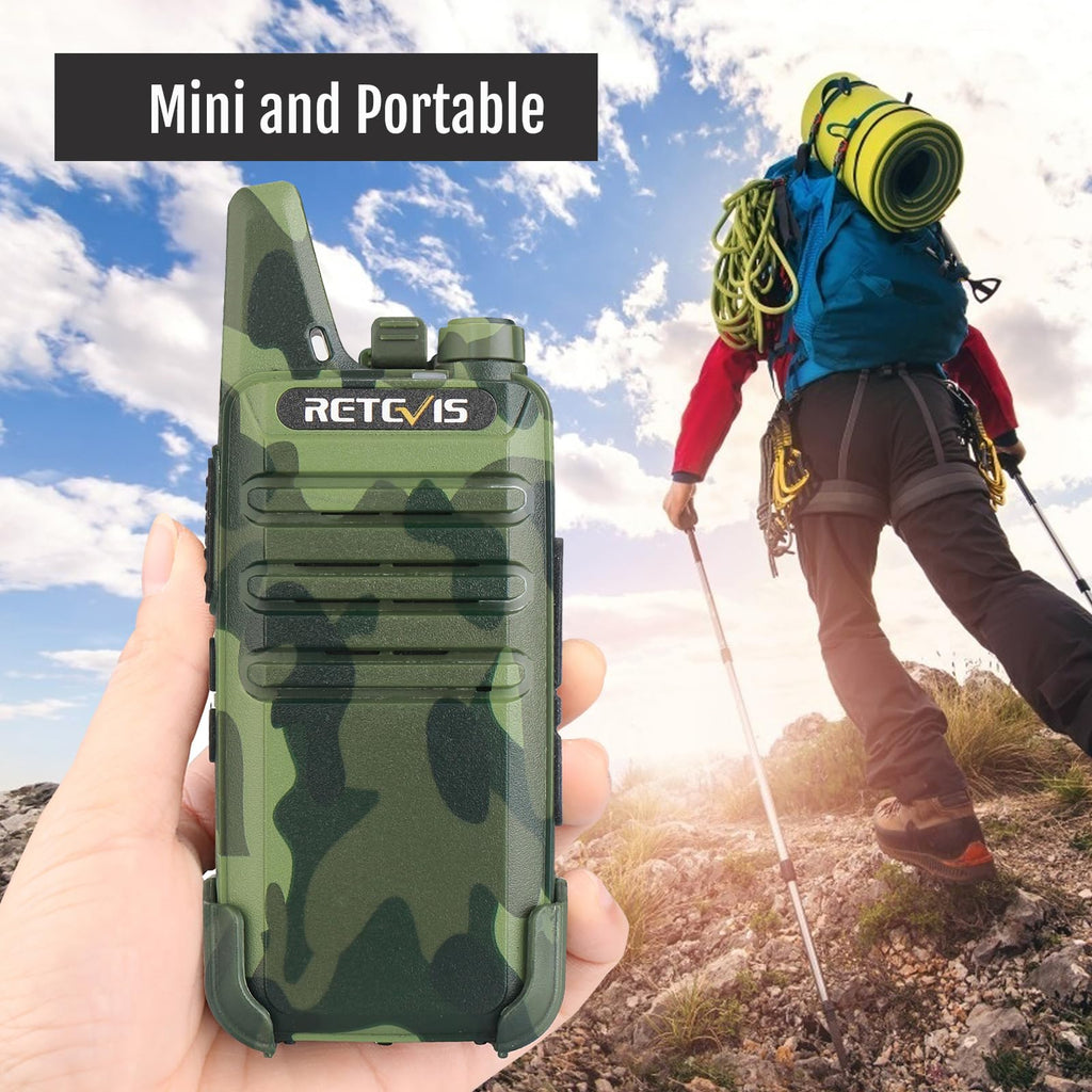 Retevis RT22 Walkie Talkies Rechargeable, Voice Activated, Emergency Alarm, Outdoor Cruise Ship ATV Hunting Skiing Handheld Two Way Radio Walkie-Talkies (4 Pack,Camouflage)
