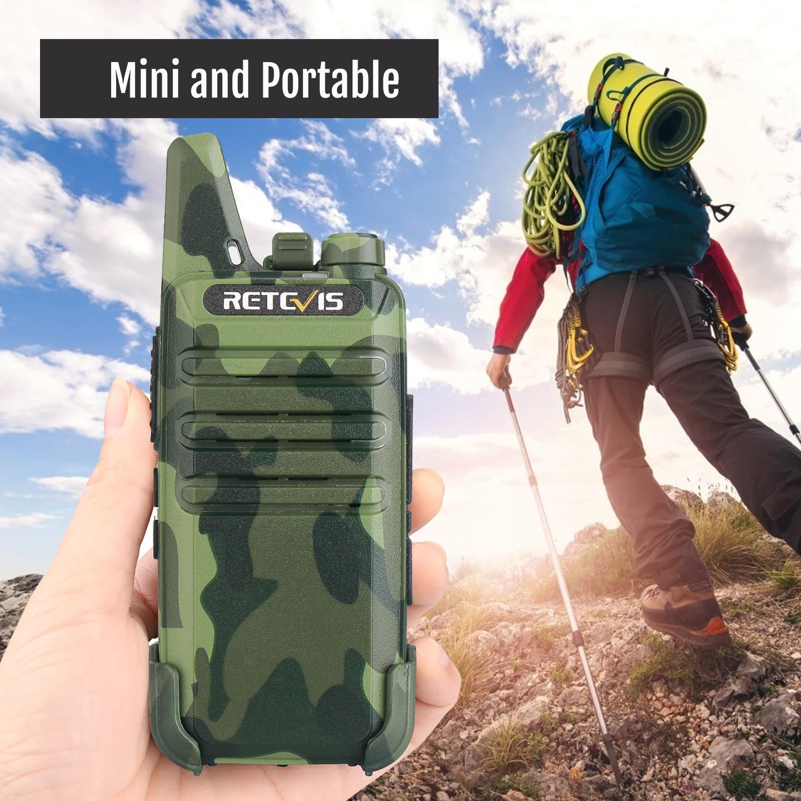 Retevis RT22 Walkie Talkies Rechargeable, Voice Activated, Emergency Alarm, Outdoor Cruise Ship ATV Hunting Skiing Handheld Two Way Radio Walkie-Talkies (4 Pack,Camouflage)