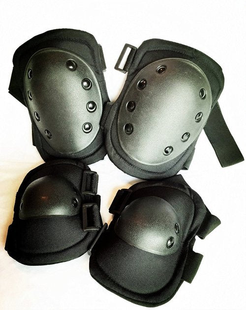 Bargain Crusader Military Tactical Knee Pad Elbow Pad Set Airsoft Knee Elbow Protective Pads Combat Paintball Skate Outdoor Sports Safety Guard Gear (Black, M, 4pcs Set)