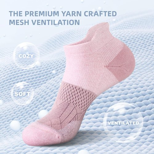 FITRELL Ankle Running Socks - 5-6 Pairs of Cushioned Low Cut Athletic Socks for Women