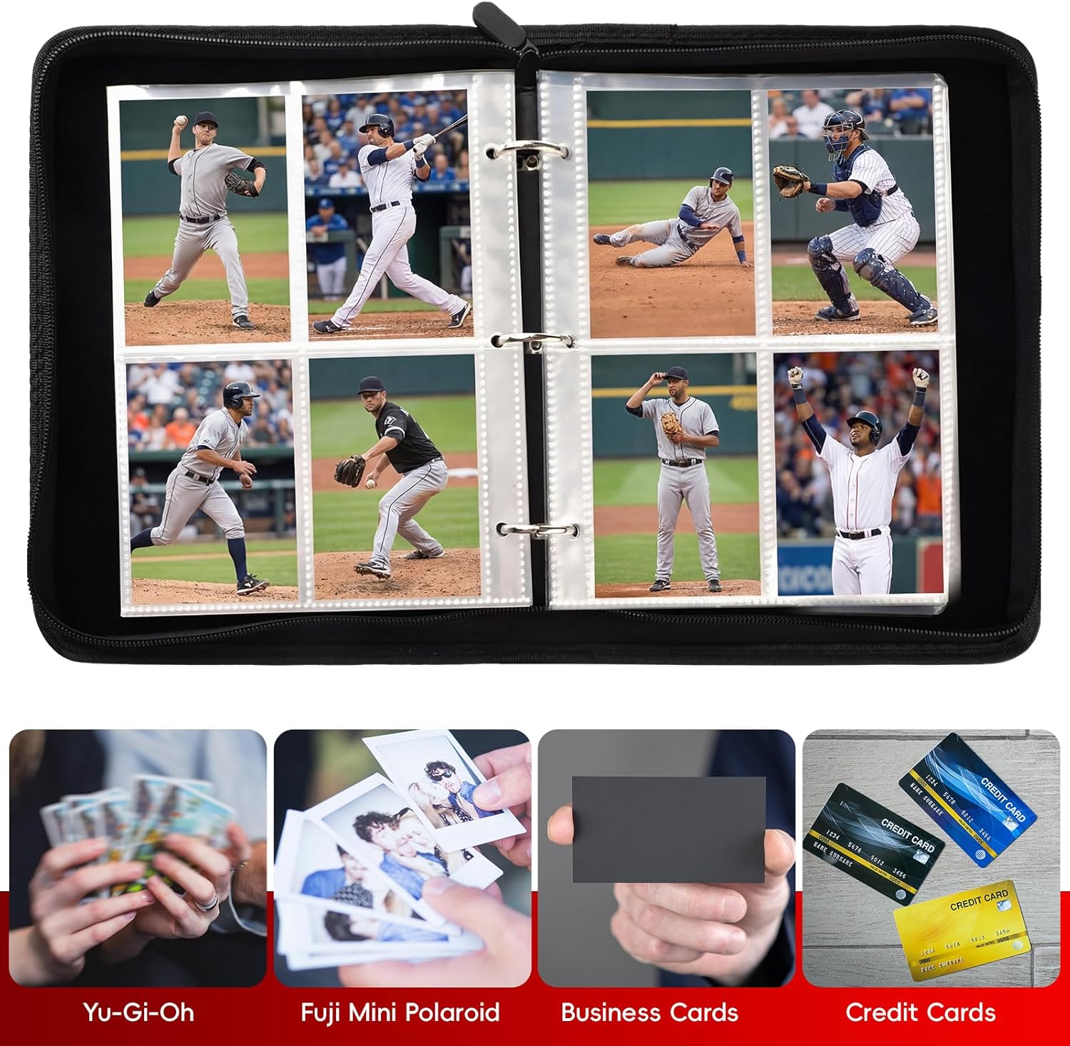 Sanwuta Baseball Card Binders - 6 Pack with 2400 Pockets, Zipper & Removable Sleeves | Double-Sided Storage Album