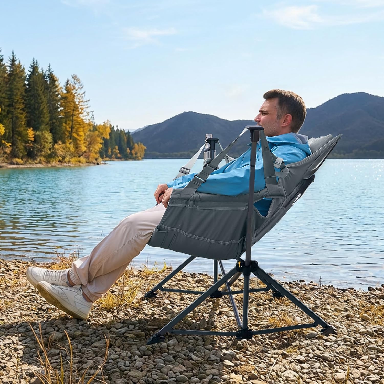 Timber Ridge Hammock Chair - Heavy Duty Folding Design with Adjustable Backrest | Supports 300lbs, Grey