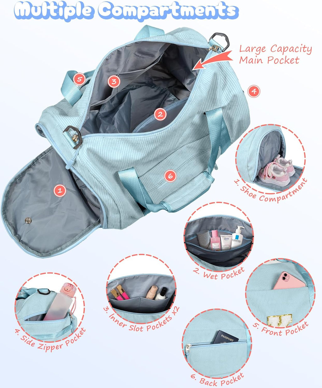 Skiennix Girls Gym Bag - Personalized Dance Duffle with Shoe Compartment & Toiletry Bag | Perfect Birthday Gift for 8-Year-Olds