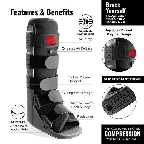 Braceapedia Rapid Recover Tall Walking Boot, Fracture Boot, Medical Grade Foot Brace for Fractures, Ankle Boot & Brace, Adjustable Air Pump, Sprain & Injury Recovery, Post Op Shoe for Injured Foot, Small