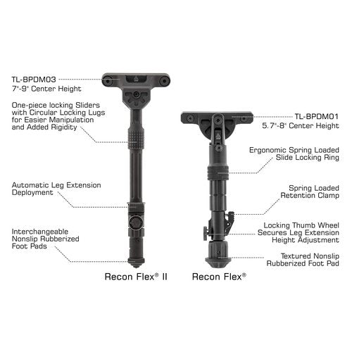 UTG Recon Flex II Bipod, Matte Black, Cent. 7"-9"