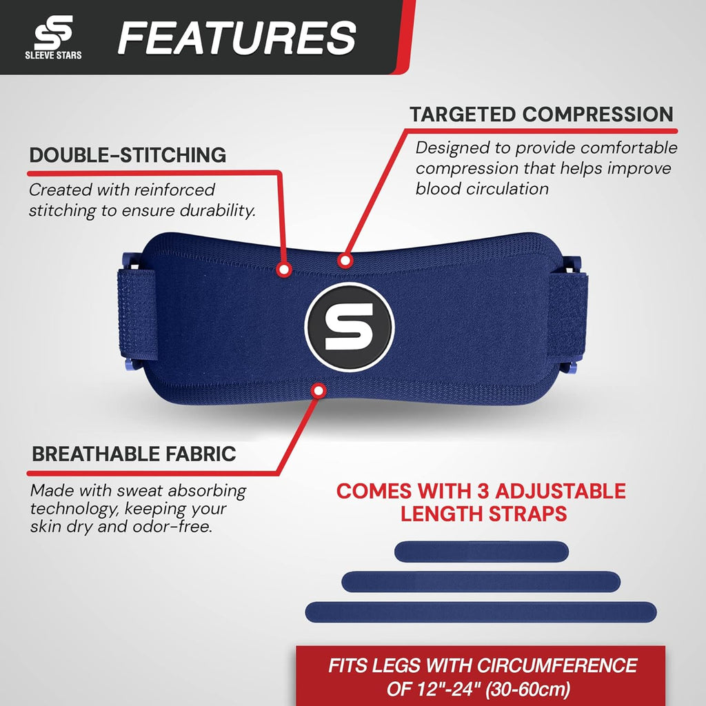 Sleeve Stars Patellar Tendon Support Strap - Effective Osgood Schlatter Knee Brace for Adults & Kids | Adjustable 12"-24" Navy Blue