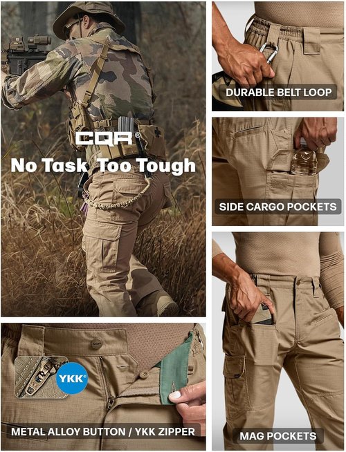 CQR Men's Tactical Pants - Lightweight Water Resistant Ripstop Cargo Pants for Outdoor Activities