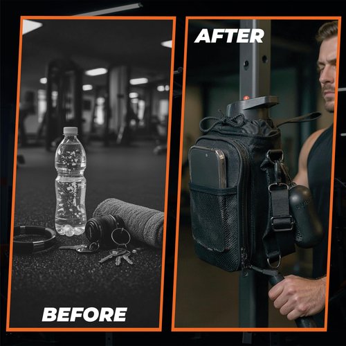 INNOVIATO Magnetic Bag for Gym with Strap and Microfiber Sport Towel for Men and Women – Magnetic Gym Bag Water Bottle, Gift Set for Fitness and Travel