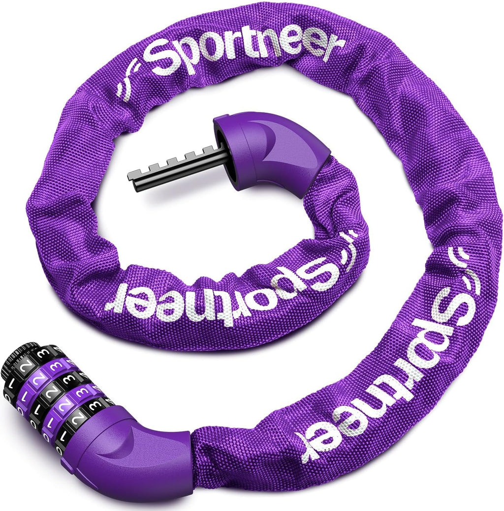 Sportneer Bike Lock - High Security 5-Digit Combination Chain Lock | Keyless, Heavy Duty, 3.2/3.6/4ft, 4/6mm Thick