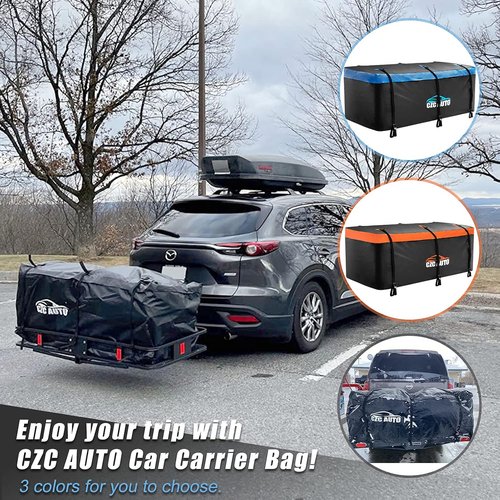 CZC AUTO Cargo Carrier Bag - 20 Cu. Ft Waterproof Travel Bag for Cars, Trucks & SUVs | Durable Soft Design (Blue)