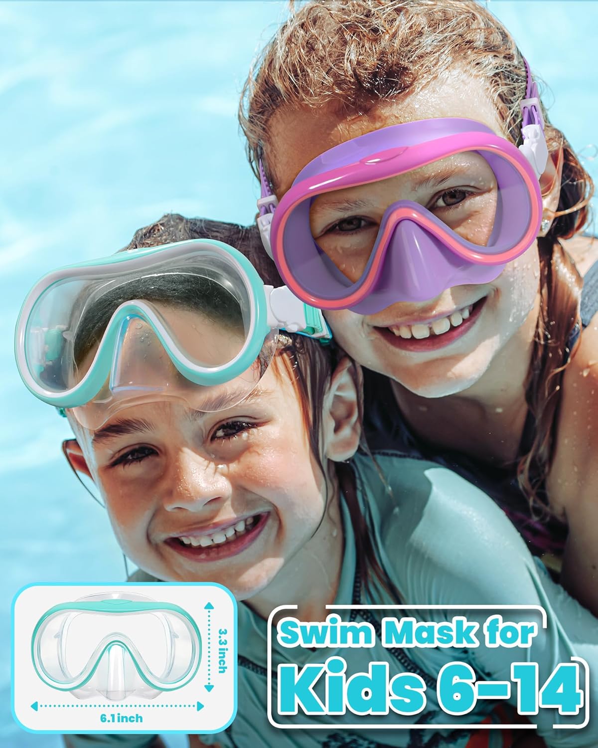 Seago Swim Goggles - 2 Pack with Nose Cover for Kids Ages 6-14 | Wide-Frame Design for Comfort
