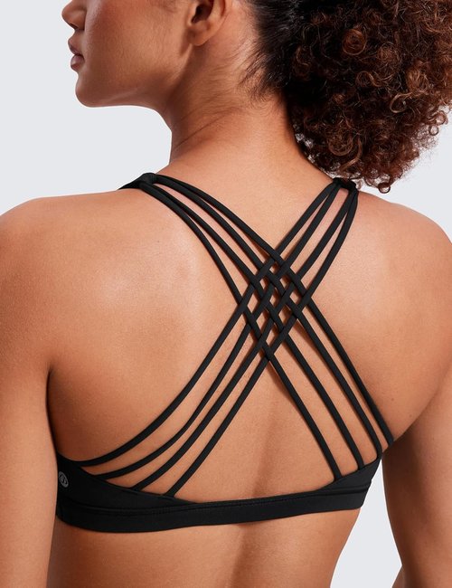 CRZ YOGA Strappy Sports Bra for Women - Wireless Padded Cami with Criss Cross Back Design