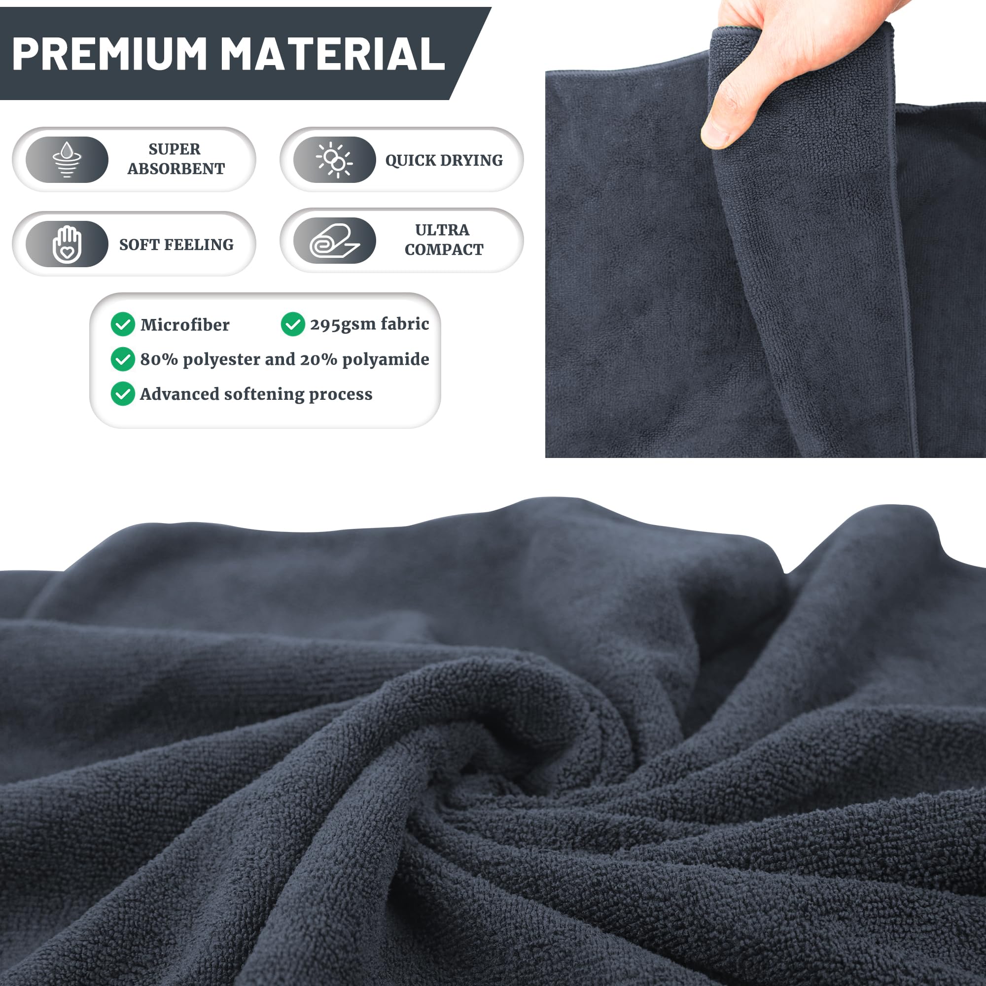 Rainleaf Microfiber Travel Towel Quick Dry Swimming Towel Ultra-Compact,Super Absorbent,Washcloths for Bathroom, Shower,Camping,Backpacking-Navy 30"x50"