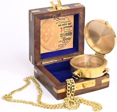 Brass Compass by [Brand Name] - Engraved with Religious Scripture Verse (Joshua 1:9) - Ideal Gift for Baptism, Confirmation, Graduation