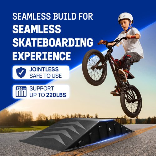 Yes4All Single-Piece Skateboard Ramp, Bike Ramp, Skate Ramp - Durable & Designed for Beginners, Capacity 220Lbs - 44" Length