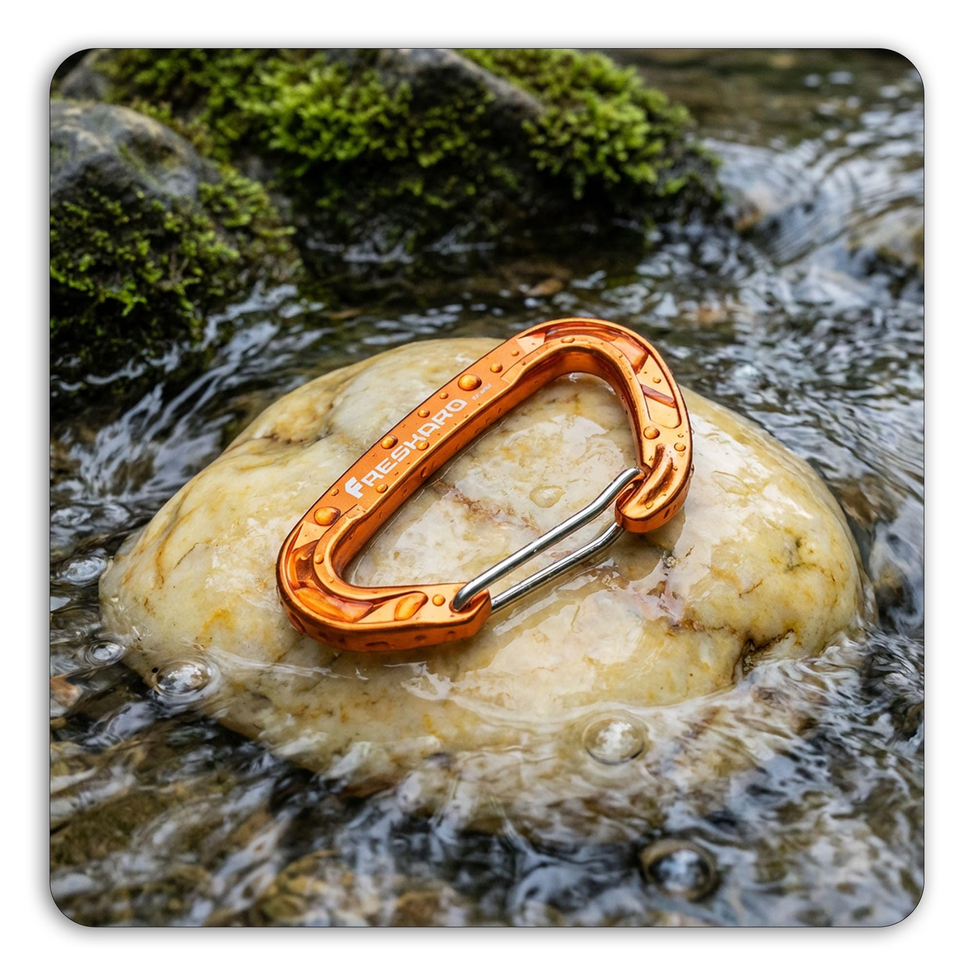 FresKaro Wire gate Carabiner Clips, 15kN WireGate Caribeener Heavy Duty, Caribeaner Spring Snap Hooks, D Ring, Strong, Lightweight, 4Pack for Keychain, Key, Gym, Outdoor Camping, Medium Size, Orange
