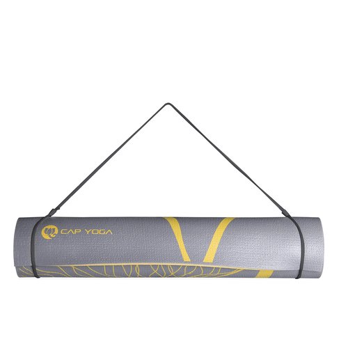 CAP Barbell Yoga Mat with Carry Strap, 5mm, Reversible Dahlia Design, Yellow/Gray