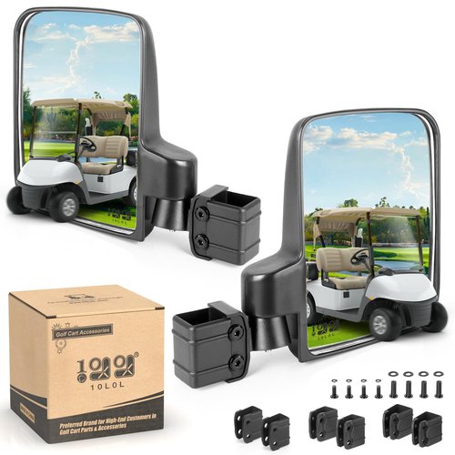 10L0L Golf Cart Mirrors, Folding Non-Drill Side Mirrors HD Glass Ultra Wide Sight Distance, Fits for Yamaha, Club Car, EZGO