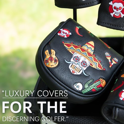 Golf Mallet Putter Cover, Sugar Skull Magnetic Closure Headcover Premium Leather Golf Club Head Covers Fits Golf DF3 Putter, Mallet Putter Headcover