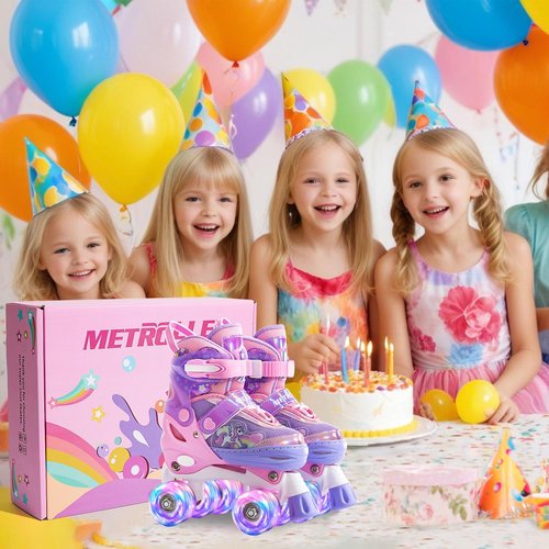 METROLLER Kids Roller Skates Girls Ages 4-6 5-8 8-12 Adjustable Toddler Roller Skates Shining Wheels Little Unicorn Sports Outdoors