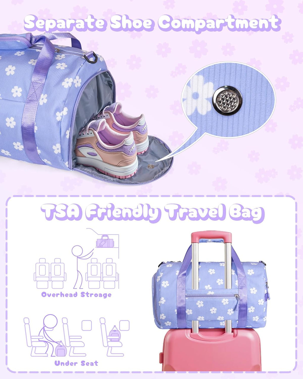Skiennix Personalized Gym Bag - Sporty Cheerleader Duffle with Shoe Compartment & Toiletry Bag | Custom Gift for Girls