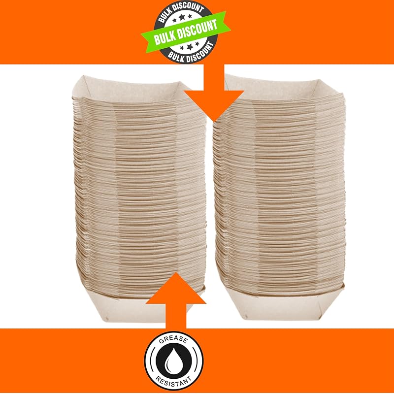 Extra Large Kraft Paper Food Boats – 100 Pack, 8.1x5.8x2.1 Inches, Disposable & Recyclable, For Condiments, Snacks & Catering (Variation: 100+3 LB)