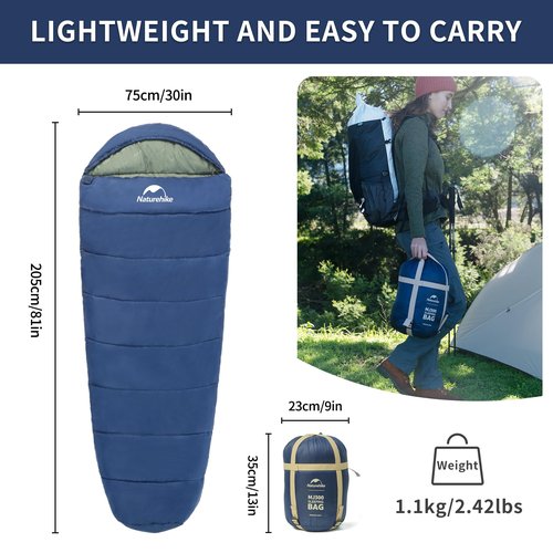Naturehike Sleeping Bags for Adults, 23-39℉ Mummy Backpacking Sleeping Bag, 0 Degree Lightweight Sleeping Bag Warm for Camping, Hiking (Navy, Medium)