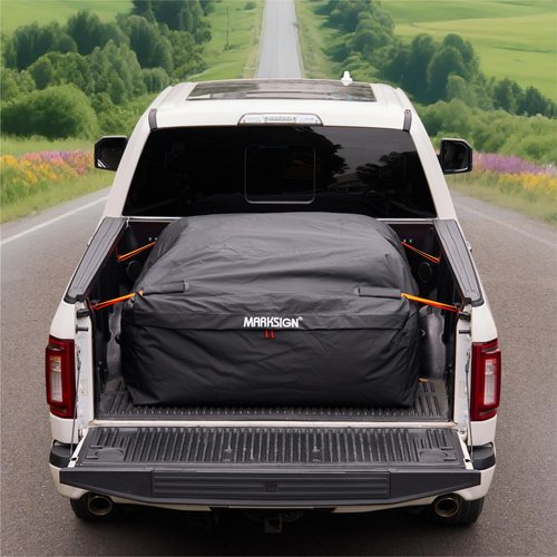 MARKSIGN Truck Bed Bag, 100% Waterproof Truck Cargo Bag Fits Any Truck Size with 4 Handles, Built-in 4 Ratchet Tie Down Straps, 34 Cubic Feet (57''x48''x22'')