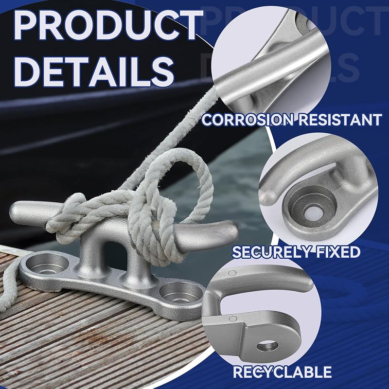 Jenaai 10-Inch Aluminum Dock Cleats (4 Pack) S-Style Tie-Down, 8100 LBF