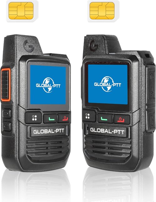 GlobalPTT 2-Pack Walkie Talkies - Rechargeable PTT Two-Way Radios with Unlimited Range | Long Range Communication