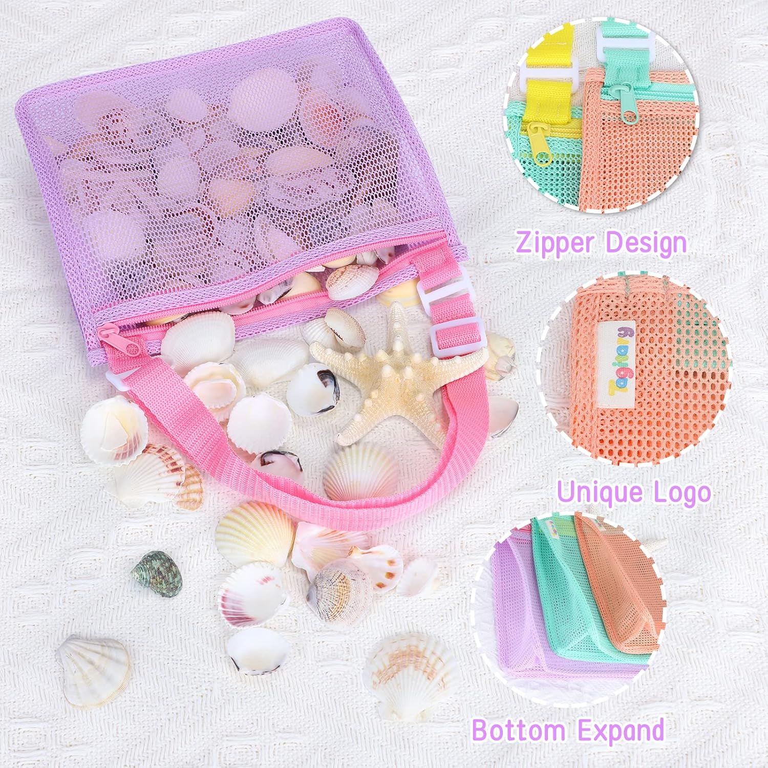 Tagitary Beach Toy Bag - Mesh Shell Collecting Bag for Kids | Set of 3 Swimming Accessories