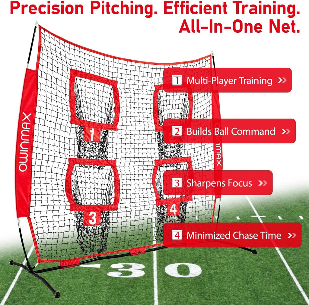 Skiennix Football Trainer Throwing Net - 6x6 Ft Target Practice with 4 Targets & Carry Bag | Black/Red