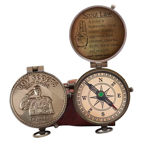 Scout Compass Gift Boys - Engraved Scout Oath Compass in Leather Box Boy Scout Always Prepared Camping Orienteering Compass, Hiking Backpacking Compass Gift