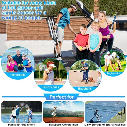 Angooni Professional Tennis Cart with Silent PU Wheels - Sturdy and Lightweight Tennis Ball Cart with 150-Ball Capacity - Portable Tennis Balls Basket & Reliable Ball Carrier