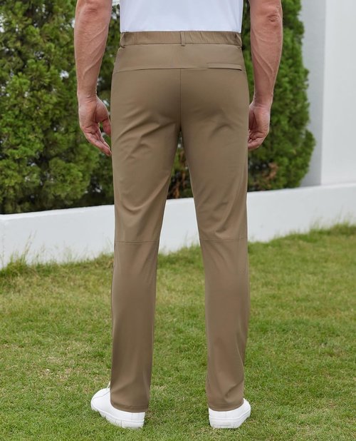 Lion Nardo Men's Slim Fit Dress Pants - Lightweight Golf & Business Casual with Hidden Elastic Waist