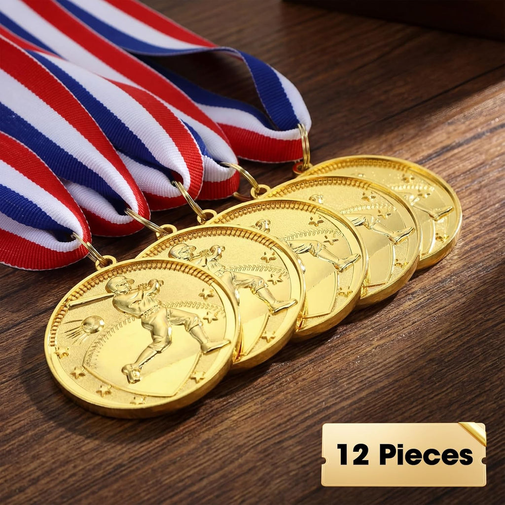 Quelay Gold Award Medals - 2 Inch 1st Place Metal Winner Medals with Neck Ribbons for Competitions