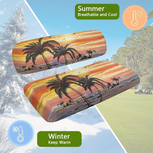 Renewold Women Men Golf Cart Seat Towel Blanket and Backrest Cover 2 Pack Set Elastic Cushion Covers Universal Fit Most 2 Person Seats Decor Accessories Coconut Tree Sunset Birds