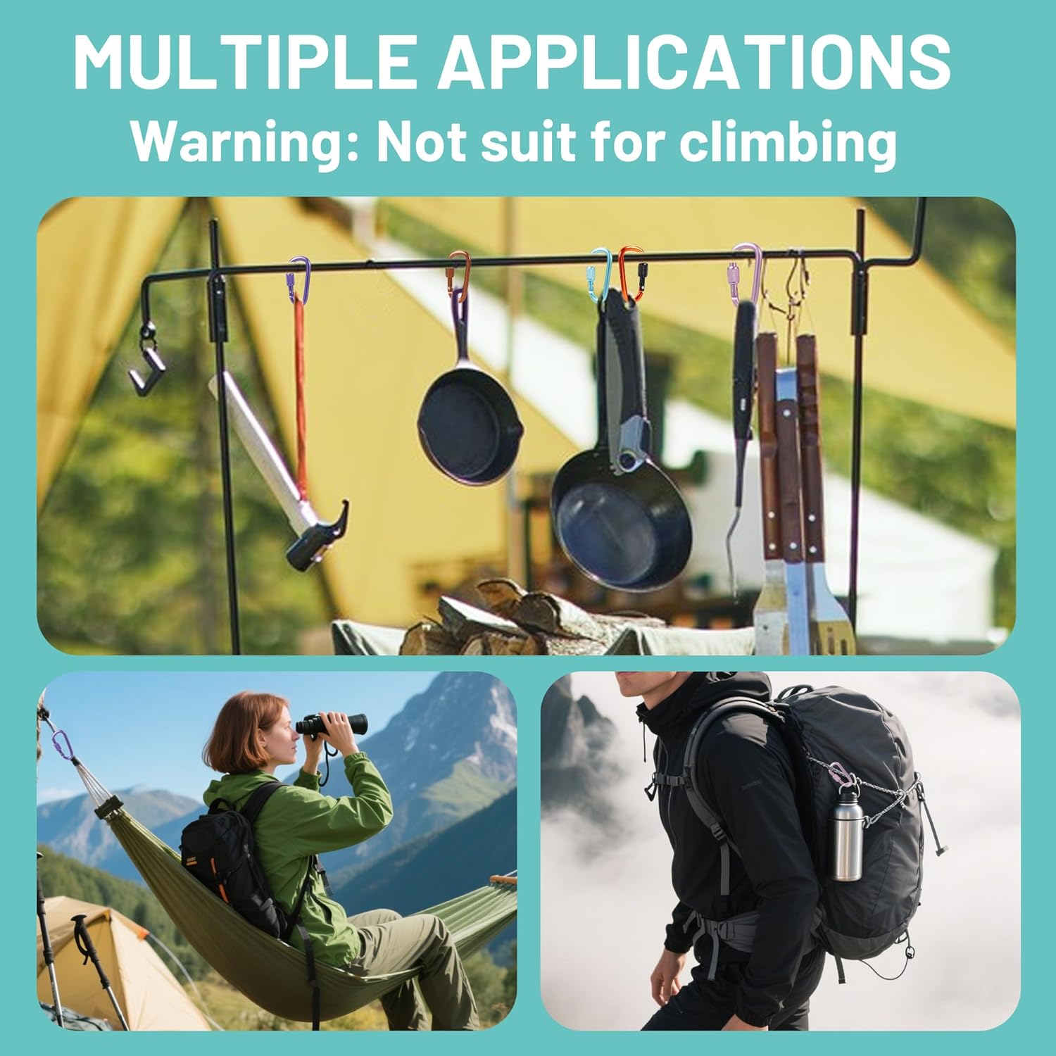 Skiennix Multi-Pack Aluminum Carabiner Clips - Ultra-Light Spring & Locking for Hiking, Outdoor Use