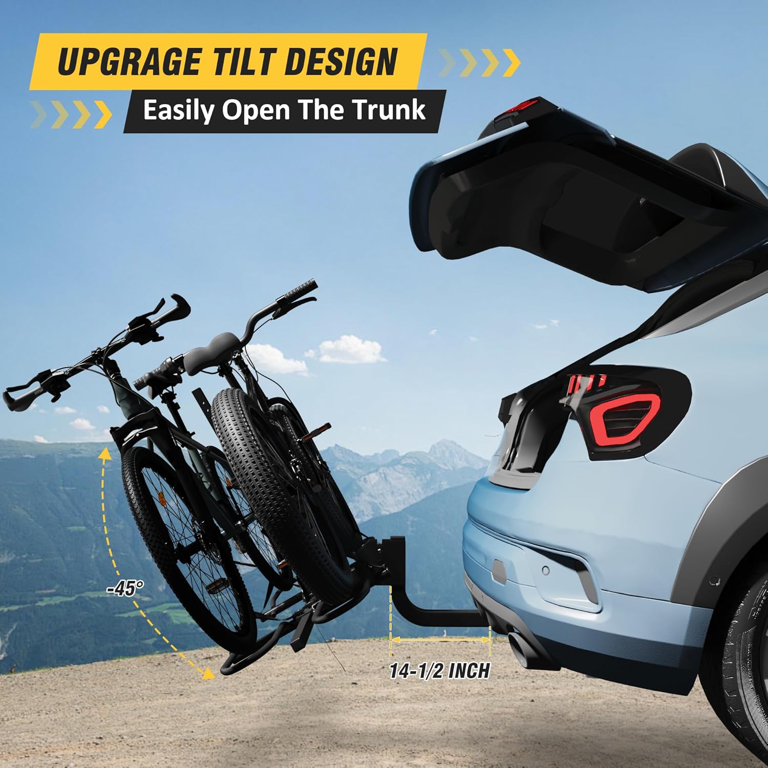 Skiennix Hitch Bike Rack - Wobble-Free Smart Tilting Design | 2-Bike Capacity for Standard & Fat Tire E-Bikes, 200 lbs