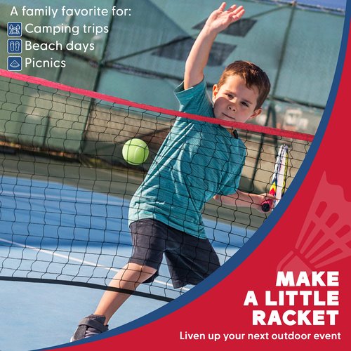 BOULDER Portable Badminton Pickleball Net - Foldable / Extendable Poles for Multiple Sports Heights (UP to 5 ft) - Ideal for Tennis, Pickleball, Soccer Tennis - Easy Setup (Blue, 17 FT)