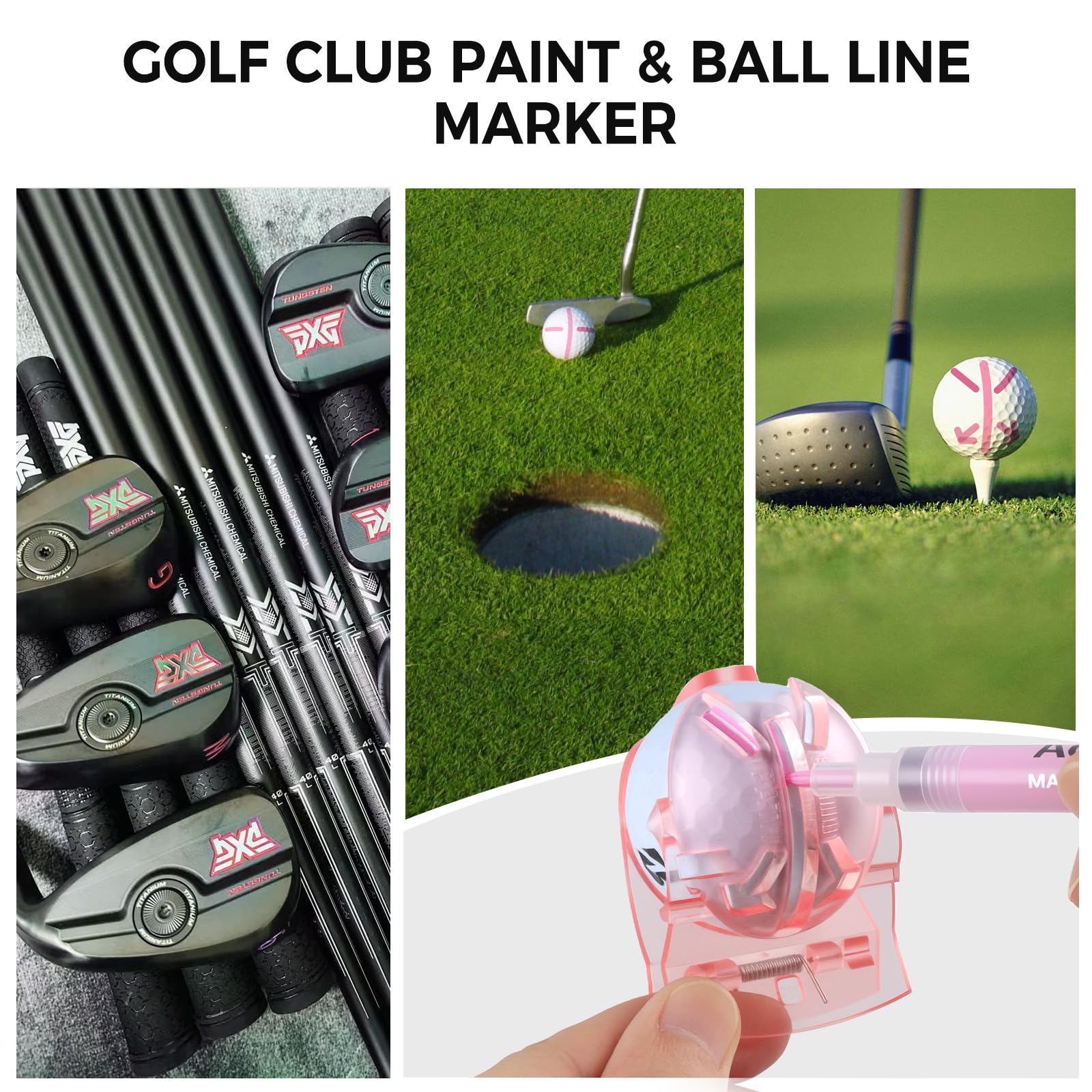Pink Golf Accessories for Women, Acrylic Paint Ink 16 Pcs Golf Essentials Kit - Golf Club Brush & Golf Towel, Tee & Ball Holder for Bag, Divot Tool & Ball Maker, Golf Club Cleaning Kit - Golf Gifts