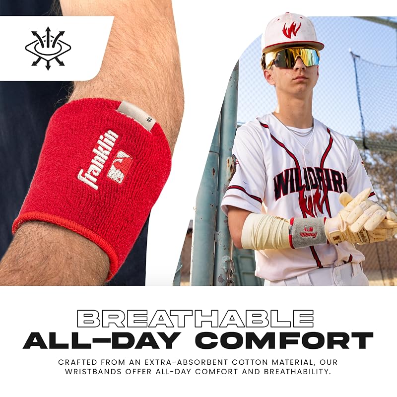 Baseball & Softball Wristbands, 4 Inch X-Vent Reversible, Red & Gray – Breathable, Durable (2-Pack)